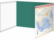 Доска аудиторная, меловая, магнитно-маркерная, трехэлементная (клетка, линейка, пропись, карта мира) + комплект тематических магнитов - «globural.ru» - Воркута