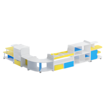 Набор стеллажей для пособий (белый/желтый/синий) - «globural.ru» - Воркута